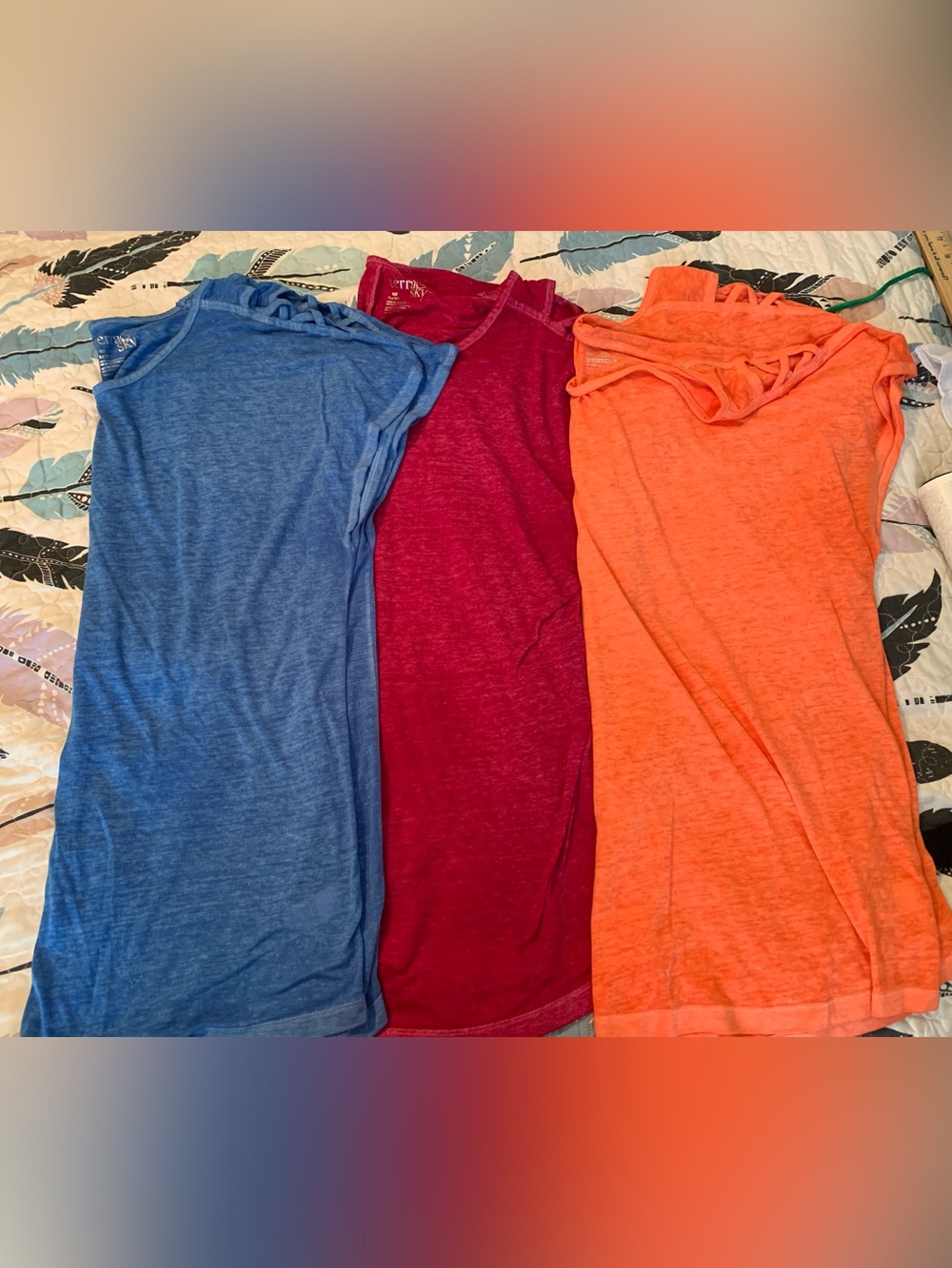 Terra & Sky 3-Pack Tops - Orange, Burgundy & Blue